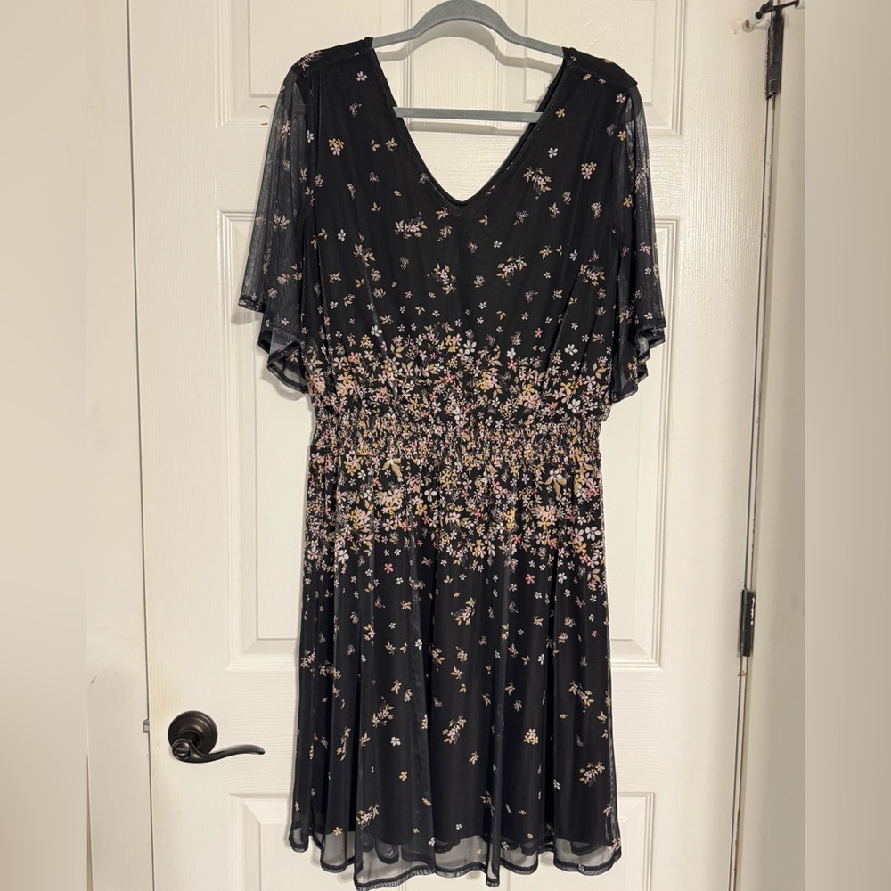 Maurices Navy Blue Maxi Dress with Pink and Cream Floral Print